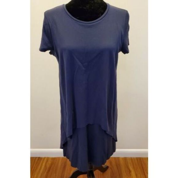 Womens COS Navy Blue Short Sleeve Jersey Tunic Shirt Dress Raw Hem Size S Small - Picture 1 of 6